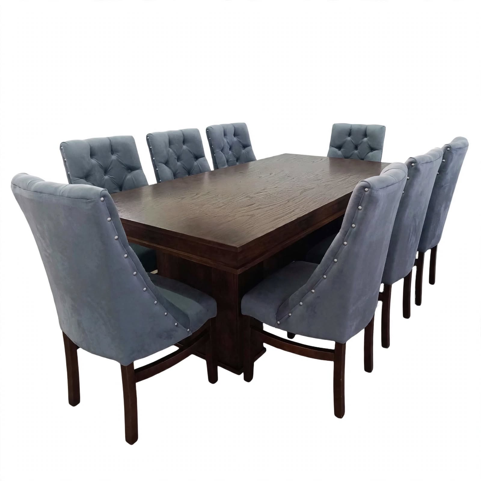 Comedor Gallery 8 sillas rectangular Nogal sillas gris