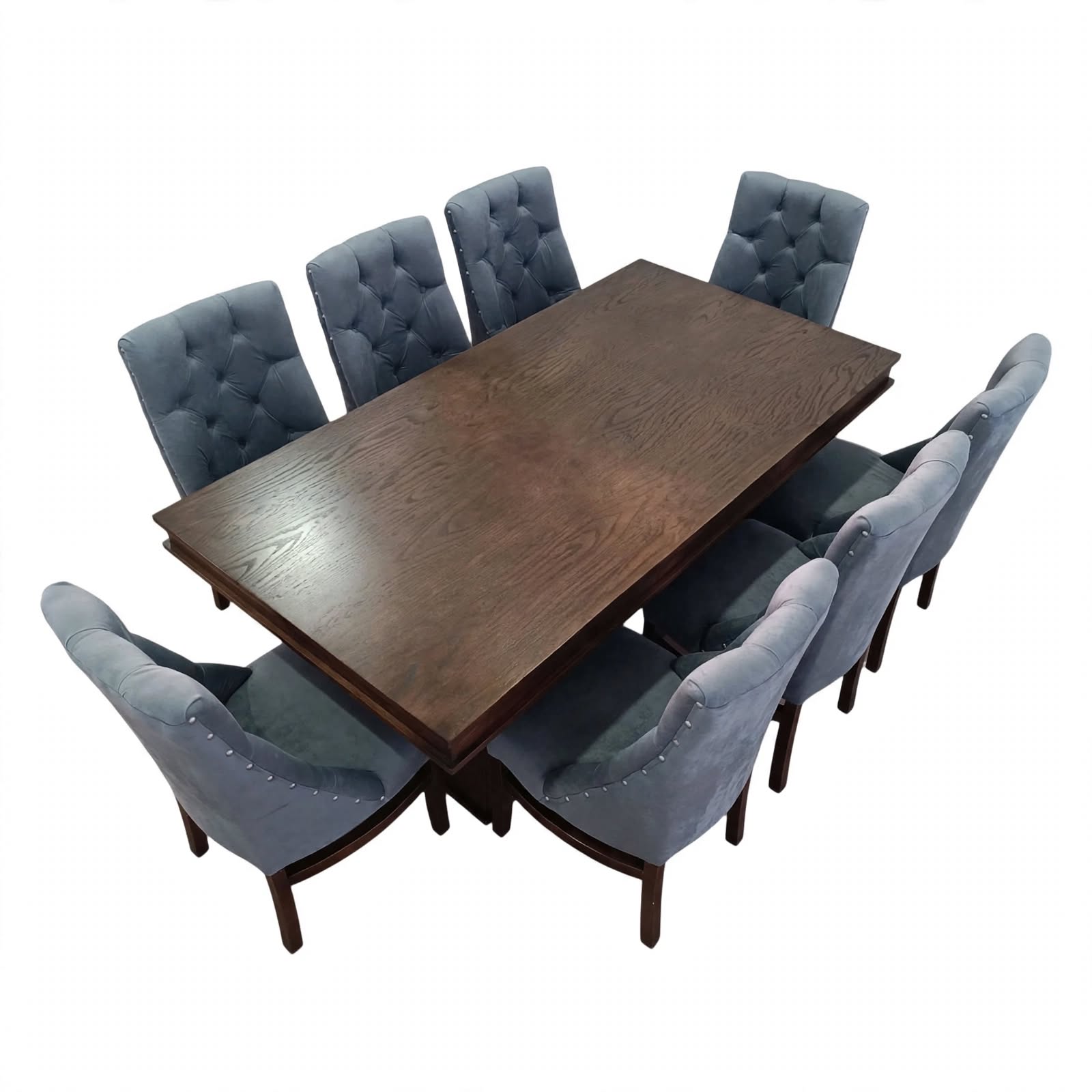 Comedor Gallery 8 sillas rectangular Nogal sillas gris