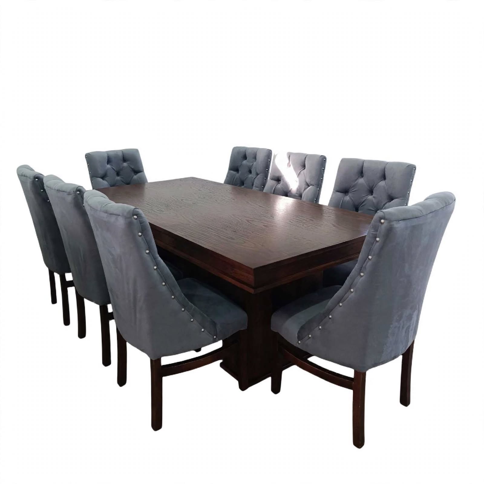Comedor Gallery 8 sillas rectangular Nogal sillas gris
