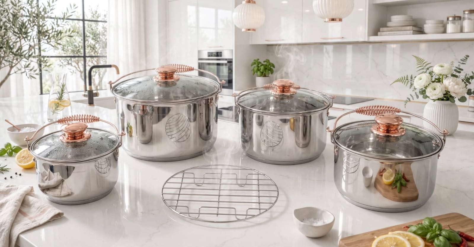 Juego De 4 Ollas De Acero Inoxidable Kitchen Essentials Lisboa 9 Pz
